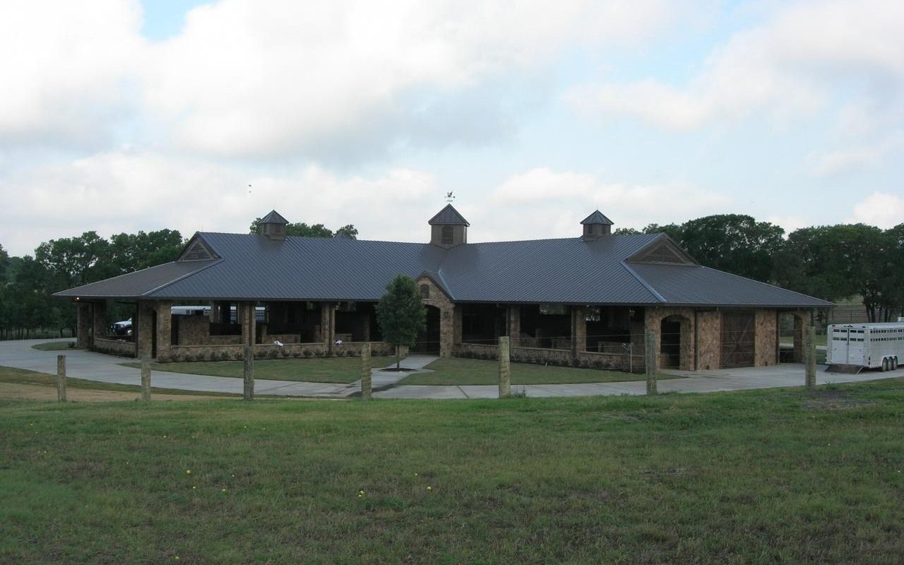 The long roofline of the Polo Barn with cupolas